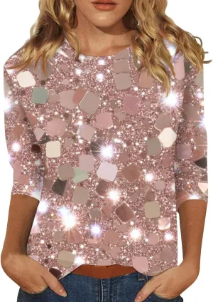 3/4 Sleeve Tops for Women Plus Size Summer Cute Shirts Floral Print 2025 Tops Crewneck Three Quarter Length Blouses