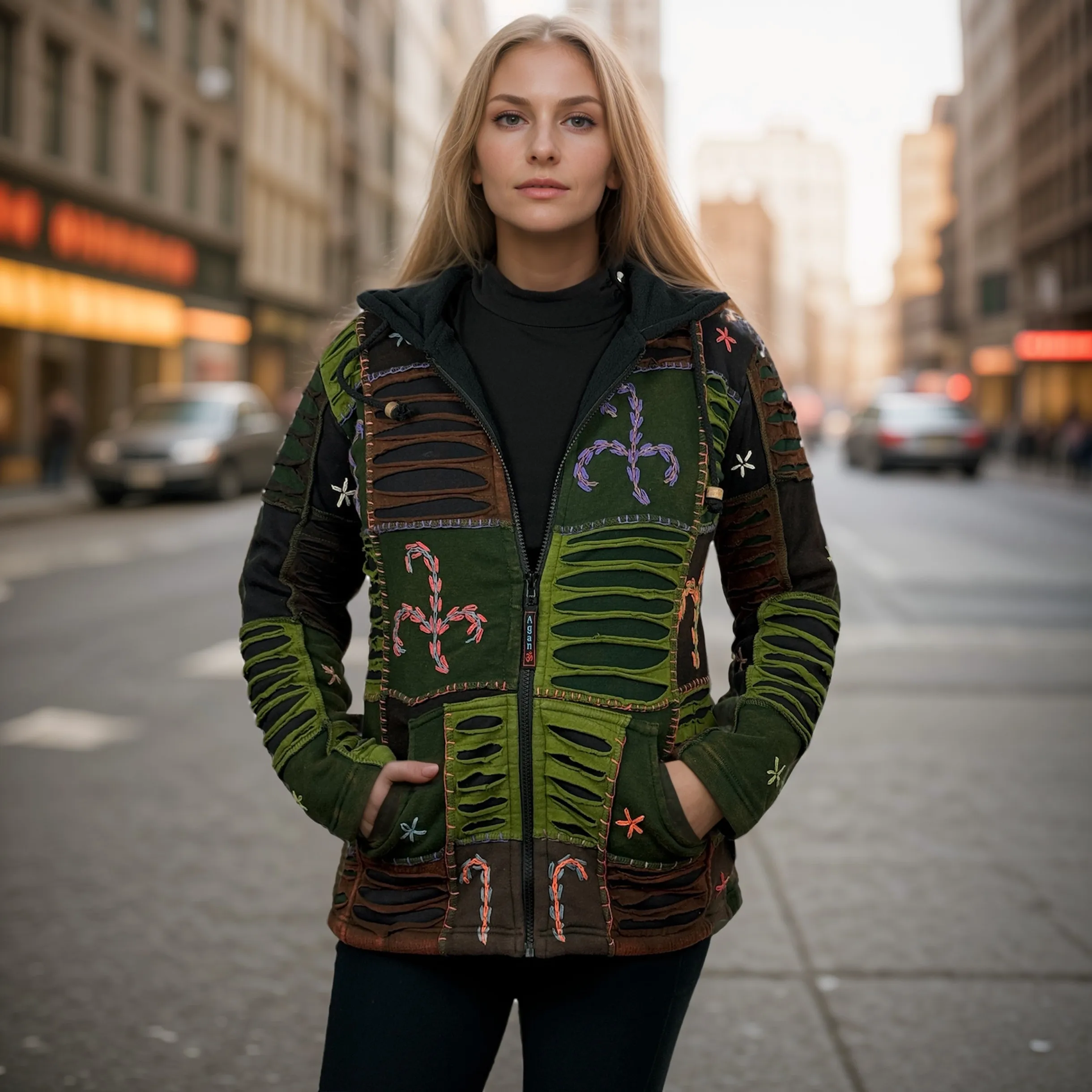 360 RJ Bohemian Fleece Lined Knit Rib Cotton Cozy Hoodie  Himalayan Jacket