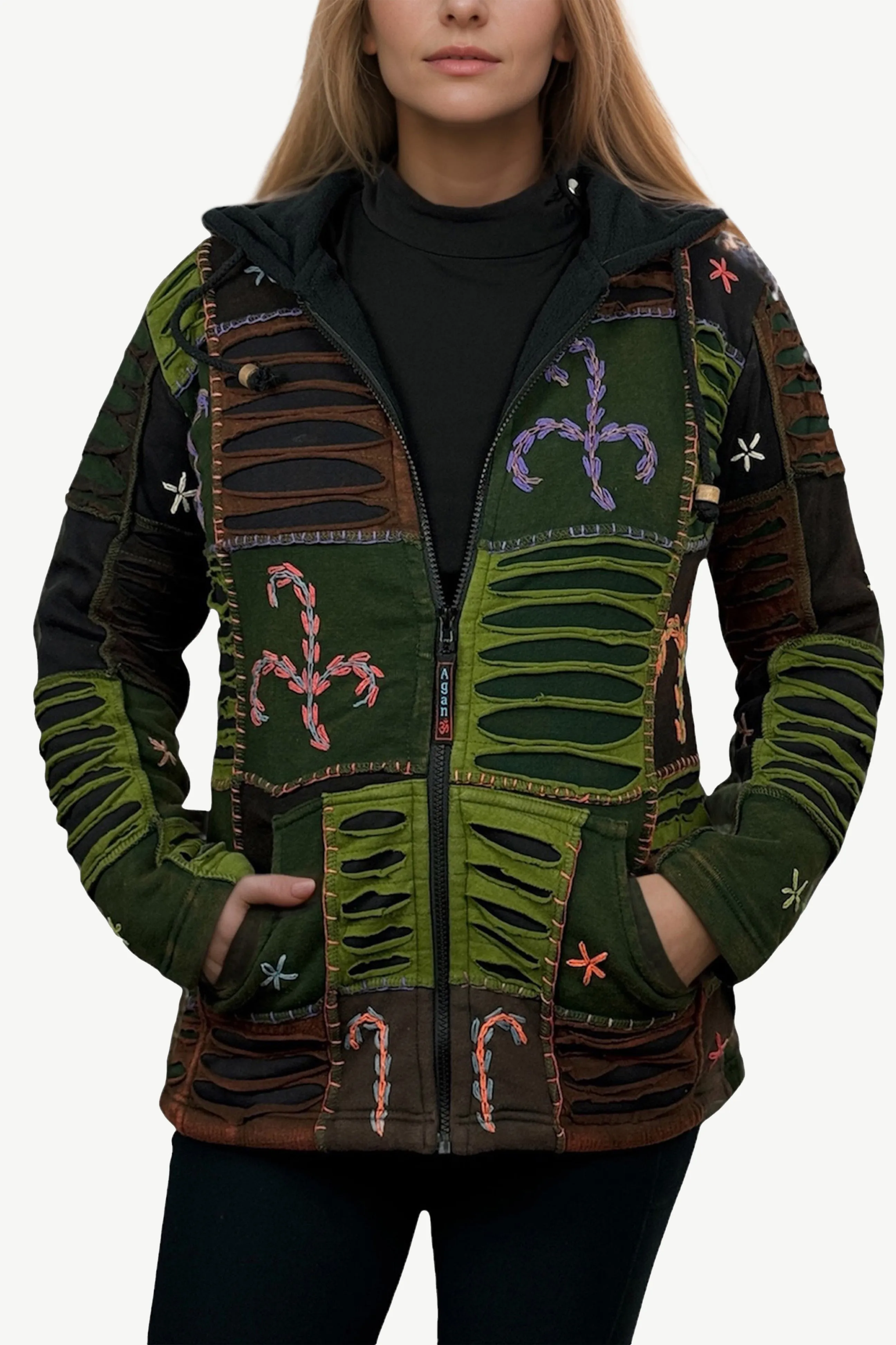 360 RJ Bohemian Fleece Lined Knit Rib Cotton Cozy Hoodie  Himalayan Jacket