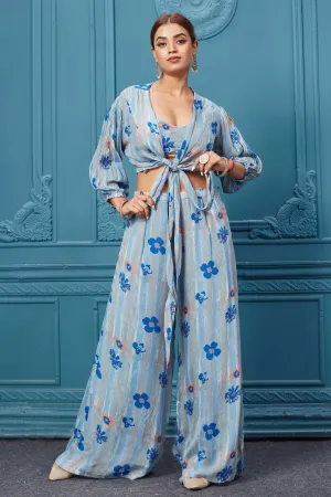 510016 Blue Floral Stylish Suit Set