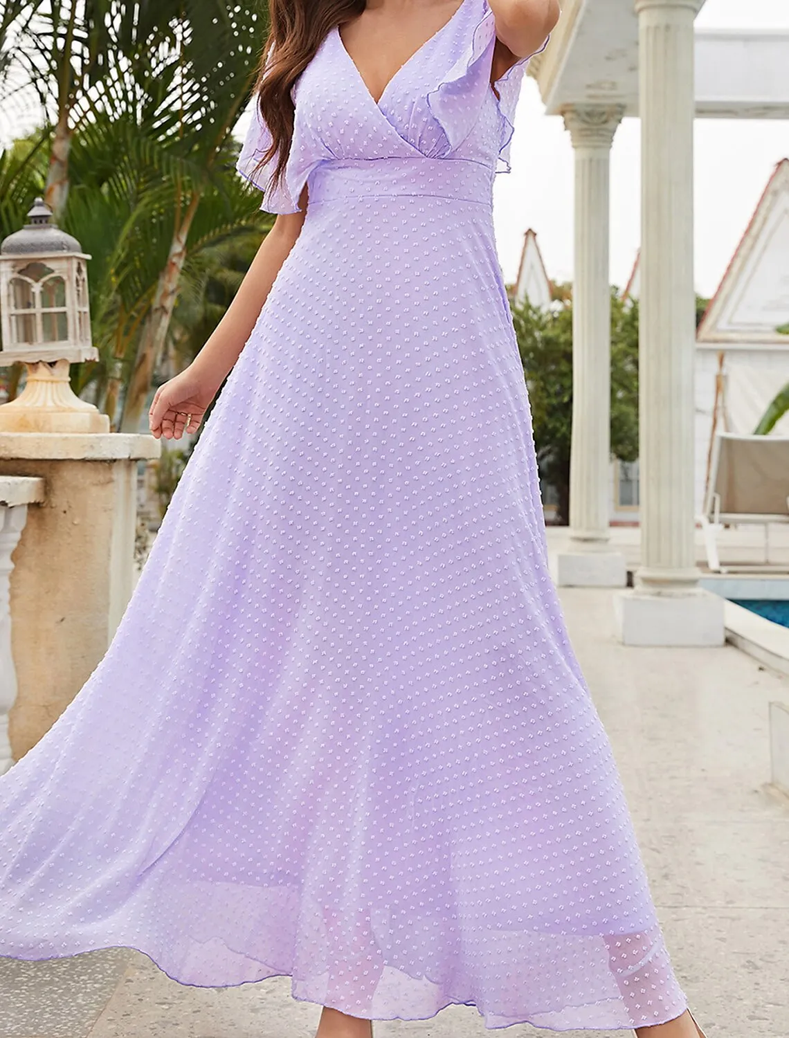 A-Line Wedding Guest Dresses Elegant Dress Party Wear Ankle Length Short Sleeve V Neck Chiffon with Ruffles Strappy
