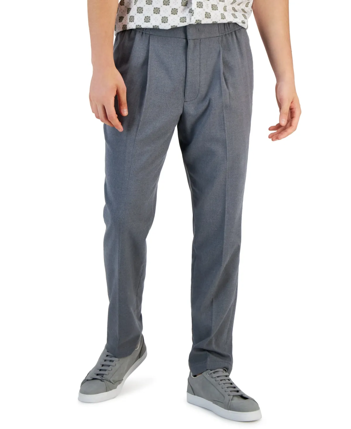 Alfani Men's Brushed Twill Melange Pleated Trouser Pants Grey Large