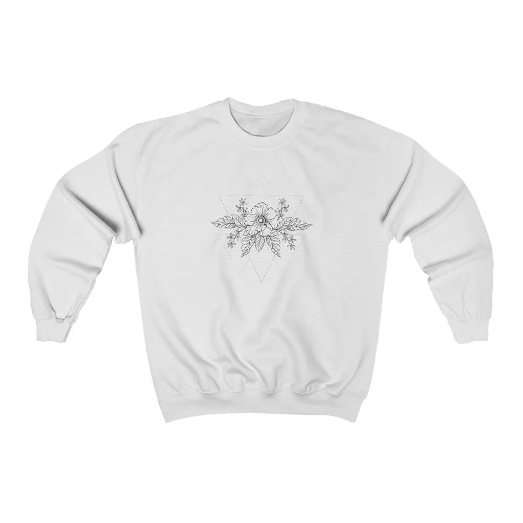 Anemone Simple Flower Geometric Tattoo Design "Wild Geometry"  Unisex Heavy Blend Crewneck Sweatshirt