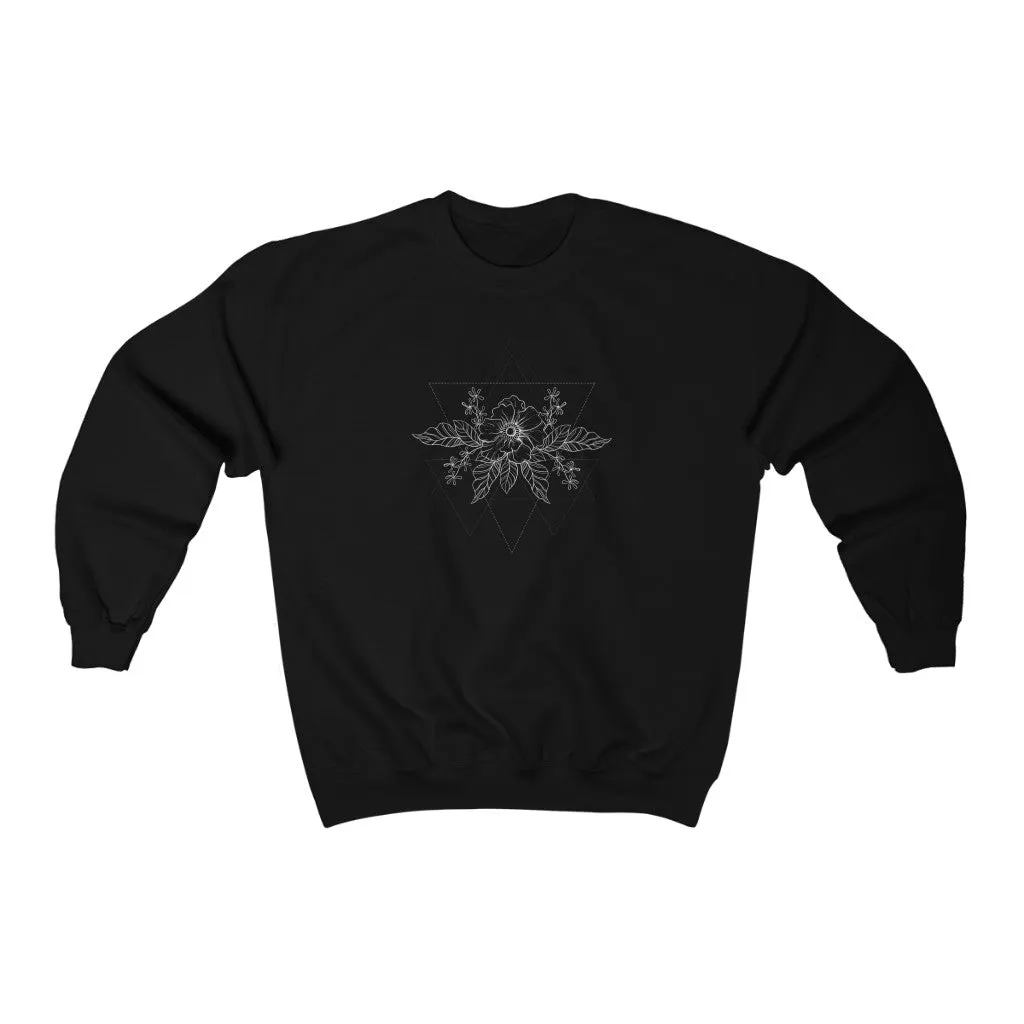 Anemone Simple Flower Geometric Tattoo Design "Wild Geometry"  Unisex Heavy Blend Crewneck Sweatshirt