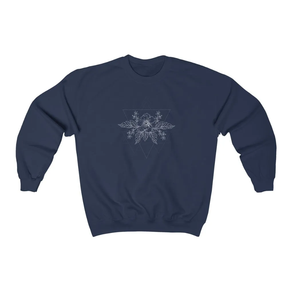 Anemone Simple Flower Geometric Tattoo Design "Wild Geometry"  Unisex Heavy Blend Crewneck Sweatshirt