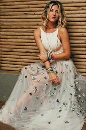 Appliqued See-Through Ivory Backless Long Prom Dress PFP1464