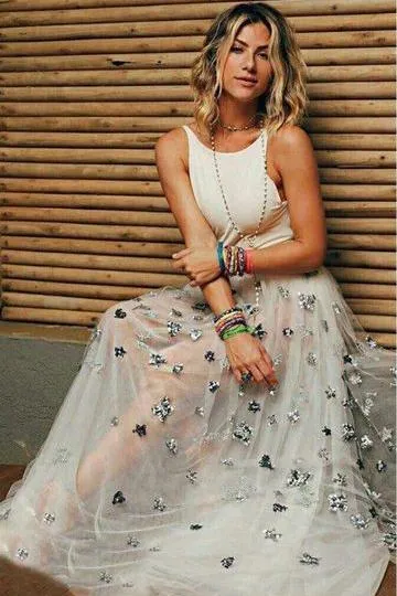 Appliqued See-Through Ivory Backless Long Prom Dress PFP1464