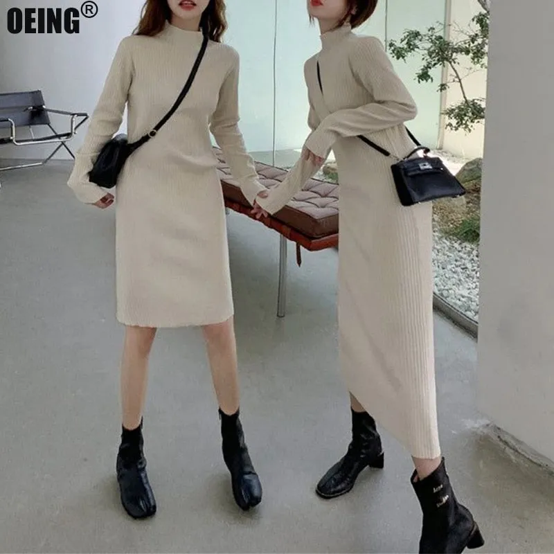 Autumn Winter Half Turtleneck Knitted Warm Korean Fashion Loose