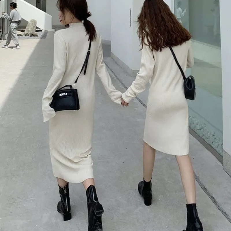Autumn Winter Half Turtleneck Knitted Warm Korean Fashion Loose