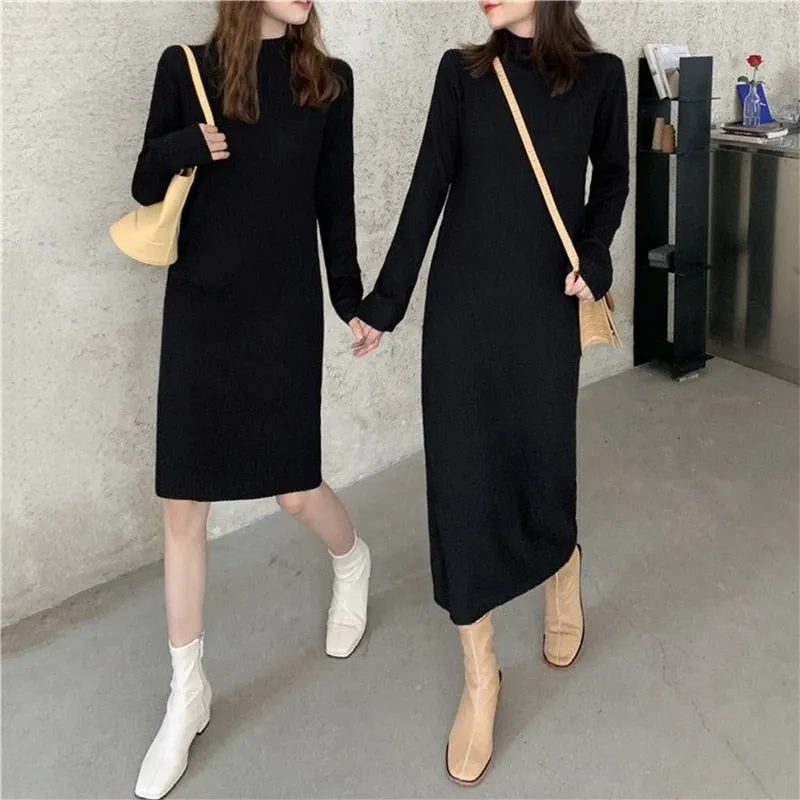 Autumn Winter Half Turtleneck Knitted Warm Korean Fashion Loose