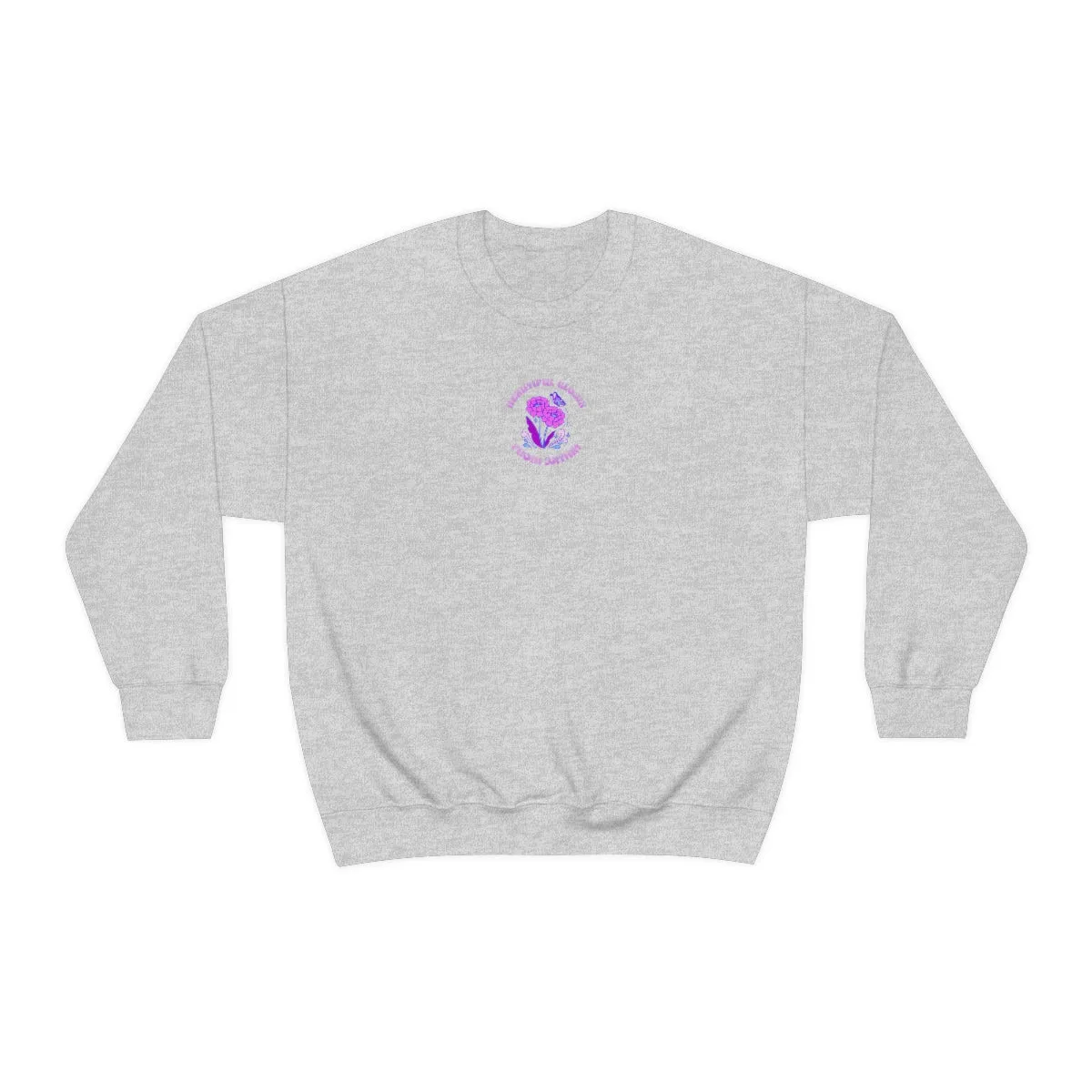 Beautiful Glows from Within Purple Flower Sweatshirt, Oversized Crewneck, Front Back Print Trendy Sweatshirt, Beach Cover Up, Lake Cover Up