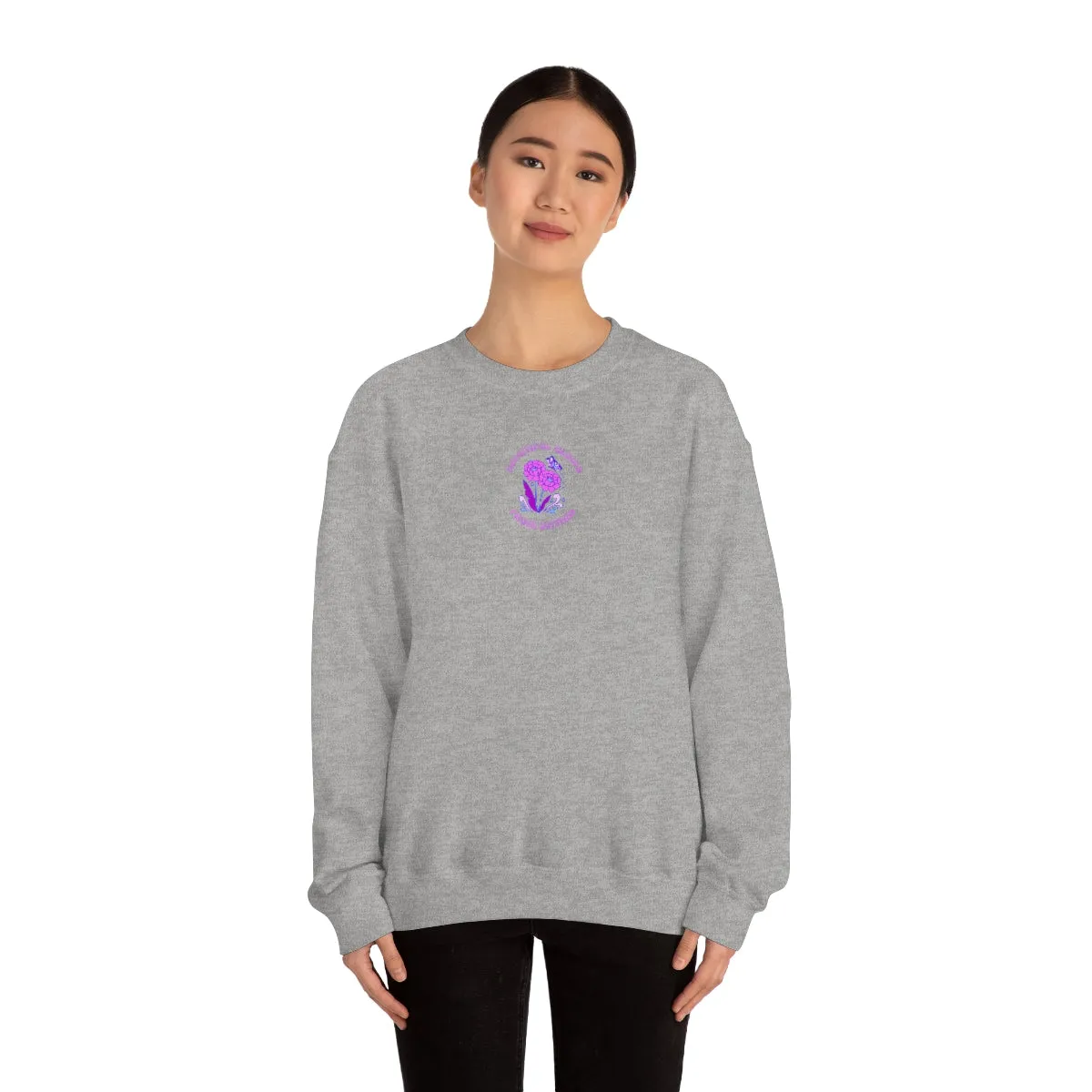 Beautiful Glows from Within Purple Flower Sweatshirt, Oversized Crewneck, Front Back Print Trendy Sweatshirt, Beach Cover Up, Lake Cover Up
