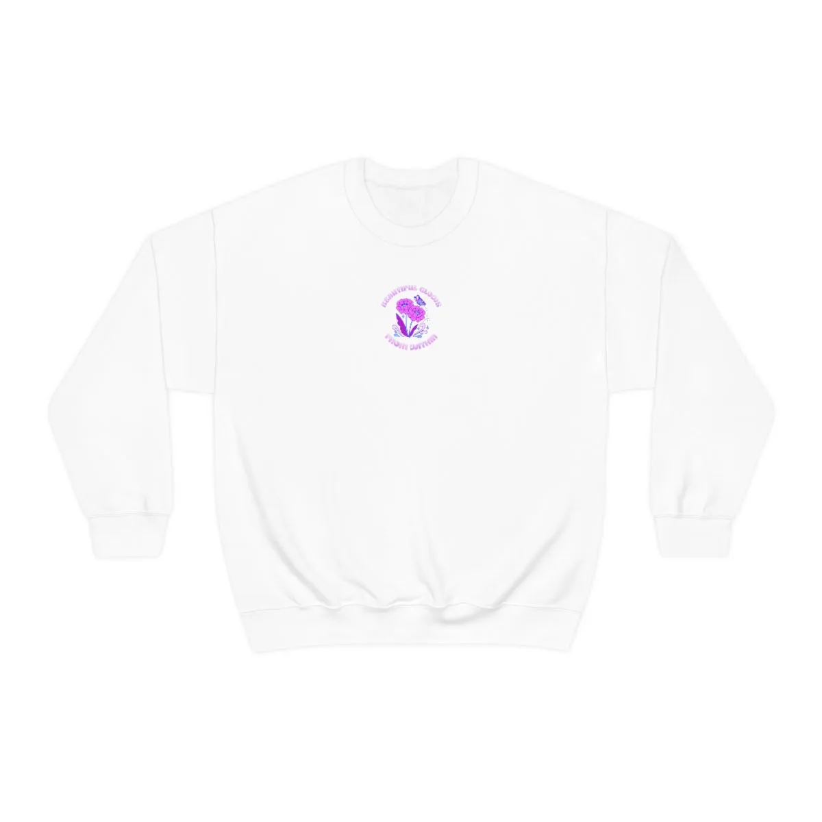 Beautiful Glows from Within Purple Flower Sweatshirt, Oversized Crewneck, Front Back Print Trendy Sweatshirt, Beach Cover Up, Lake Cover Up
