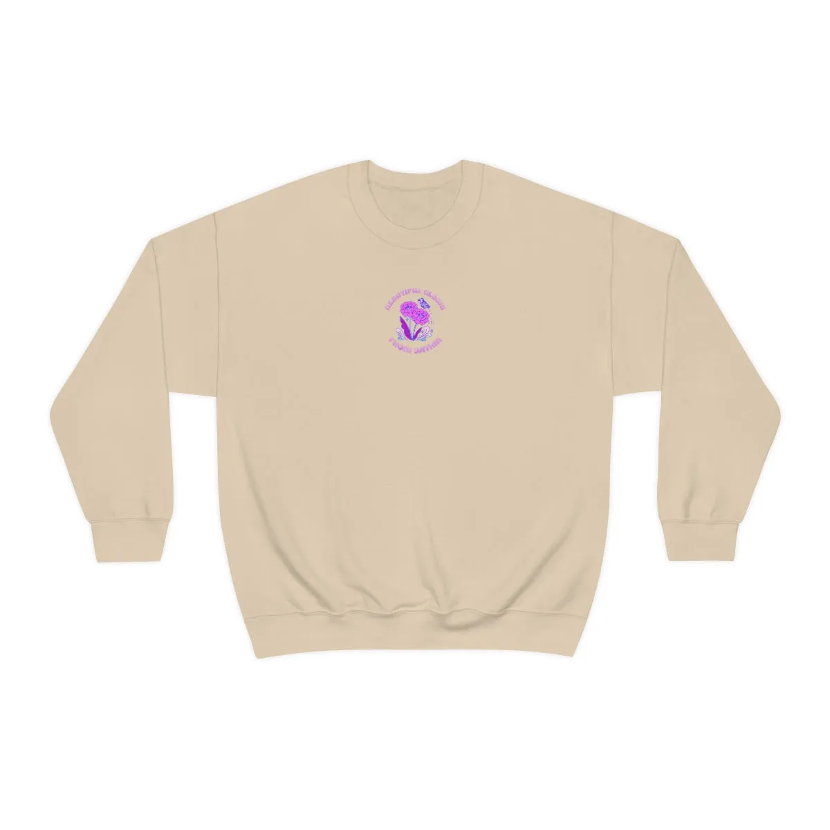 Beautiful Glows from Within Purple Flower Sweatshirt, Oversized Crewneck, Front Back Print Trendy Sweatshirt, Beach Cover Up, Lake Cover Up
