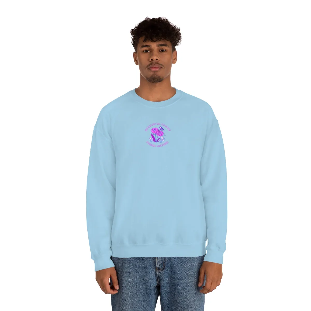Beautiful Glows from Within Purple Flower Sweatshirt, Oversized Crewneck, Front Back Print Trendy Sweatshirt, Beach Cover Up, Lake Cover Up