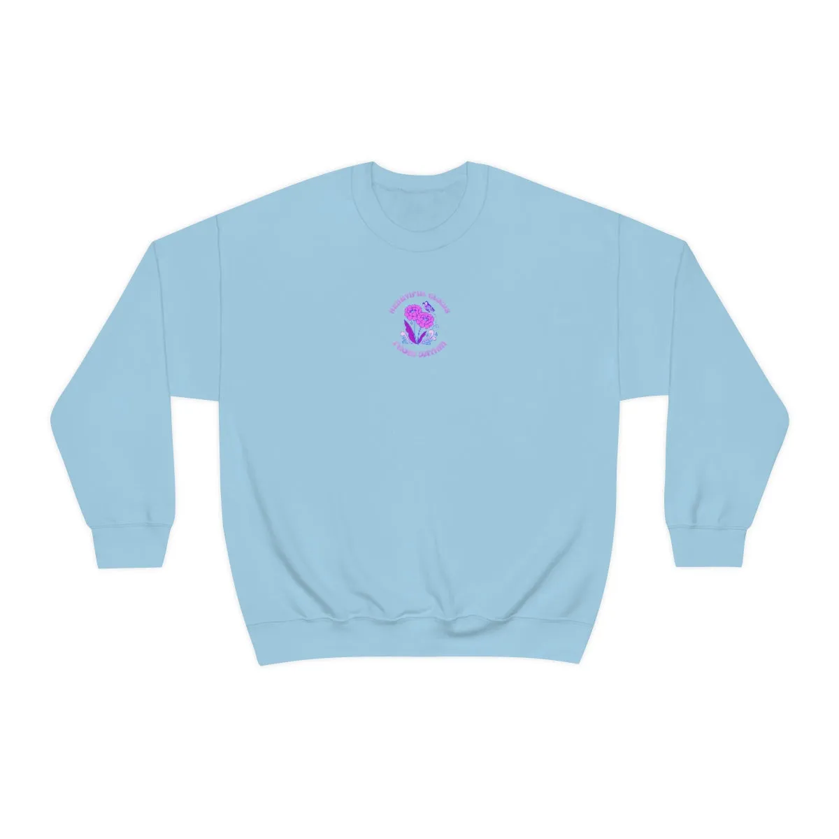 Beautiful Glows from Within Purple Flower Sweatshirt, Oversized Crewneck, Front Back Print Trendy Sweatshirt, Beach Cover Up, Lake Cover Up