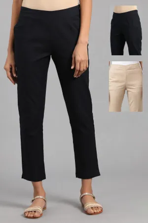 Beige Slim Pants And Black Trousers Combo