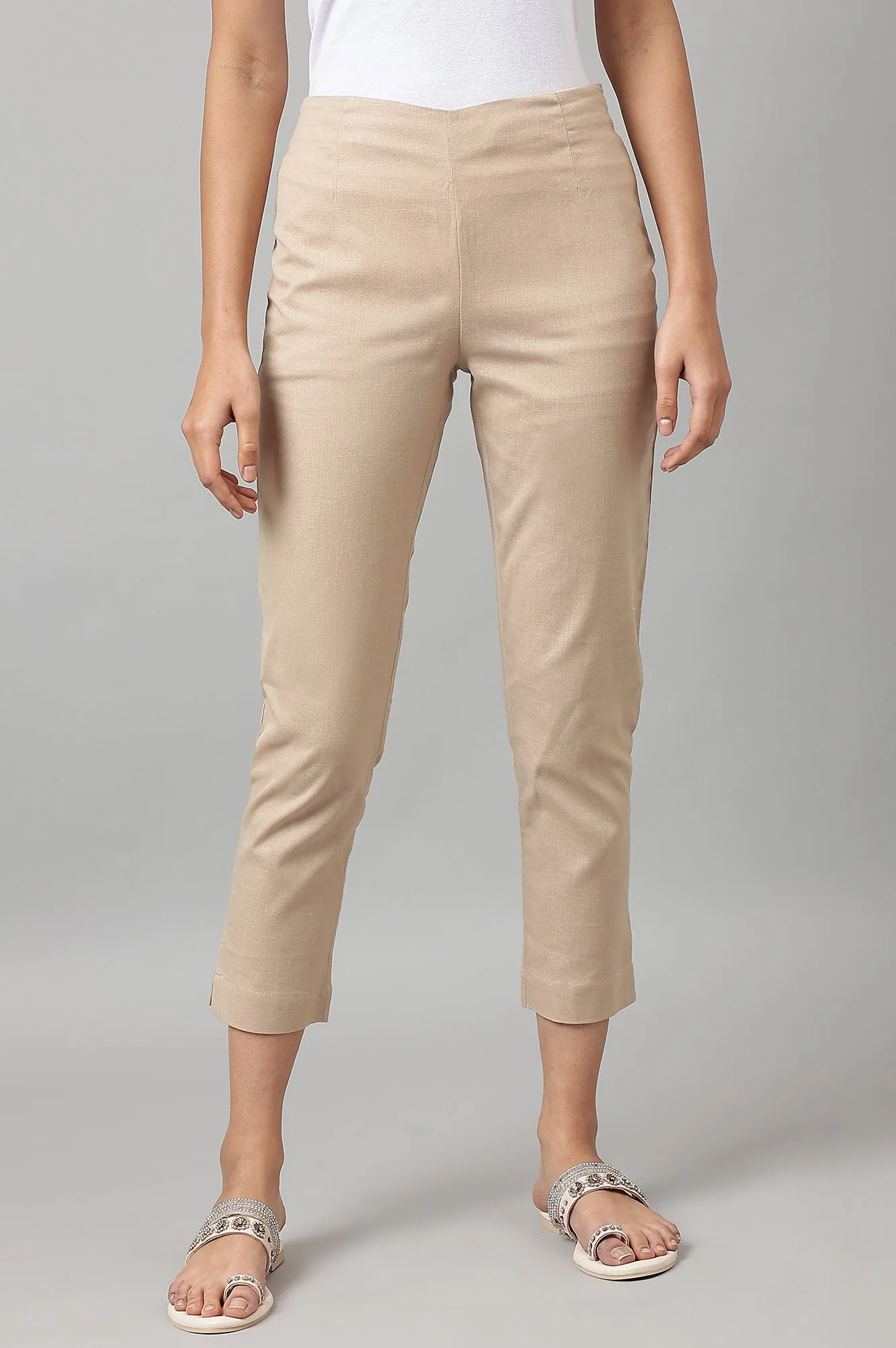 Beige Slim Pants And Black Trousers Combo