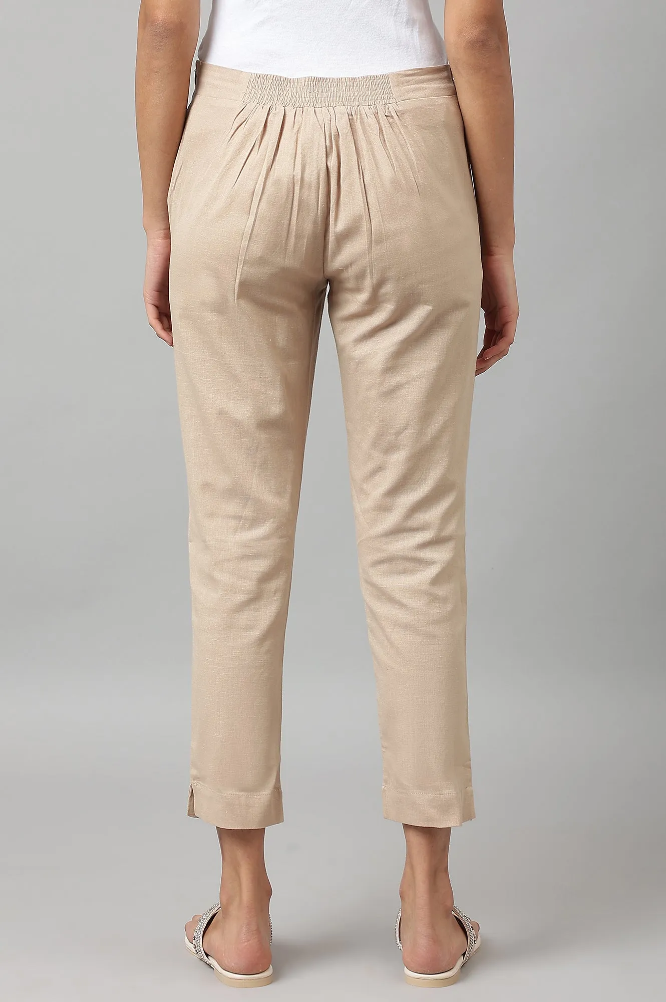 Beige Slim Pants And Black Trousers Combo
