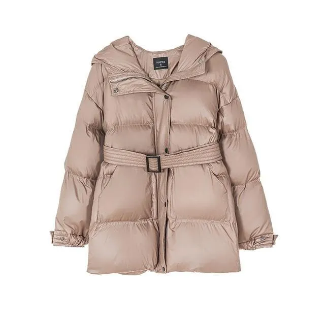 Belted Puffer Jacket in Black