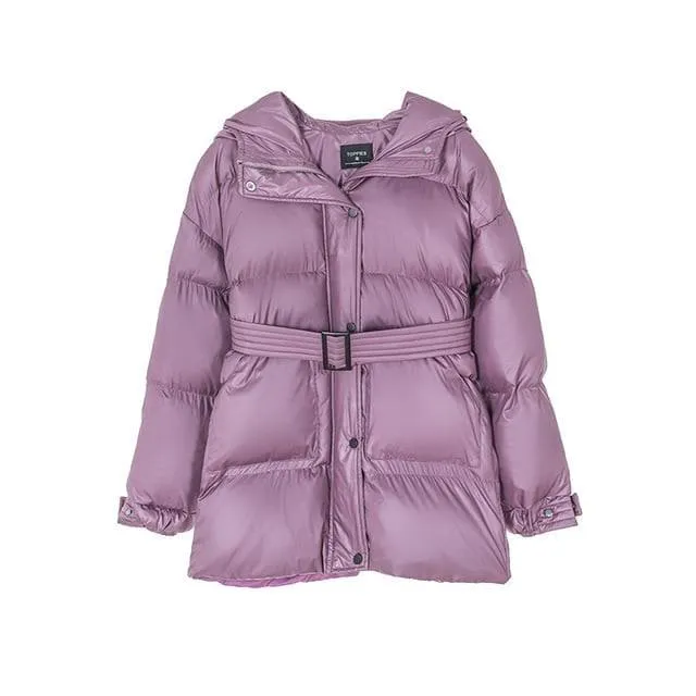 Belted Puffer Jacket in Black