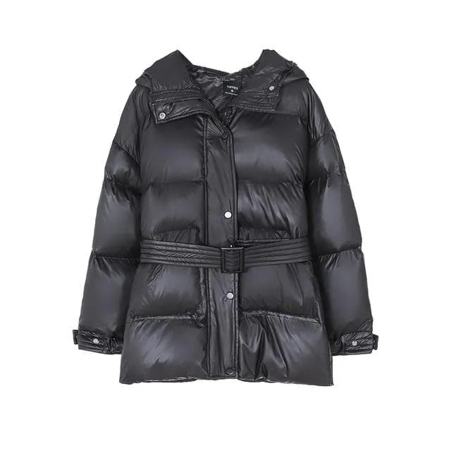 Belted Puffer Jacket in Black