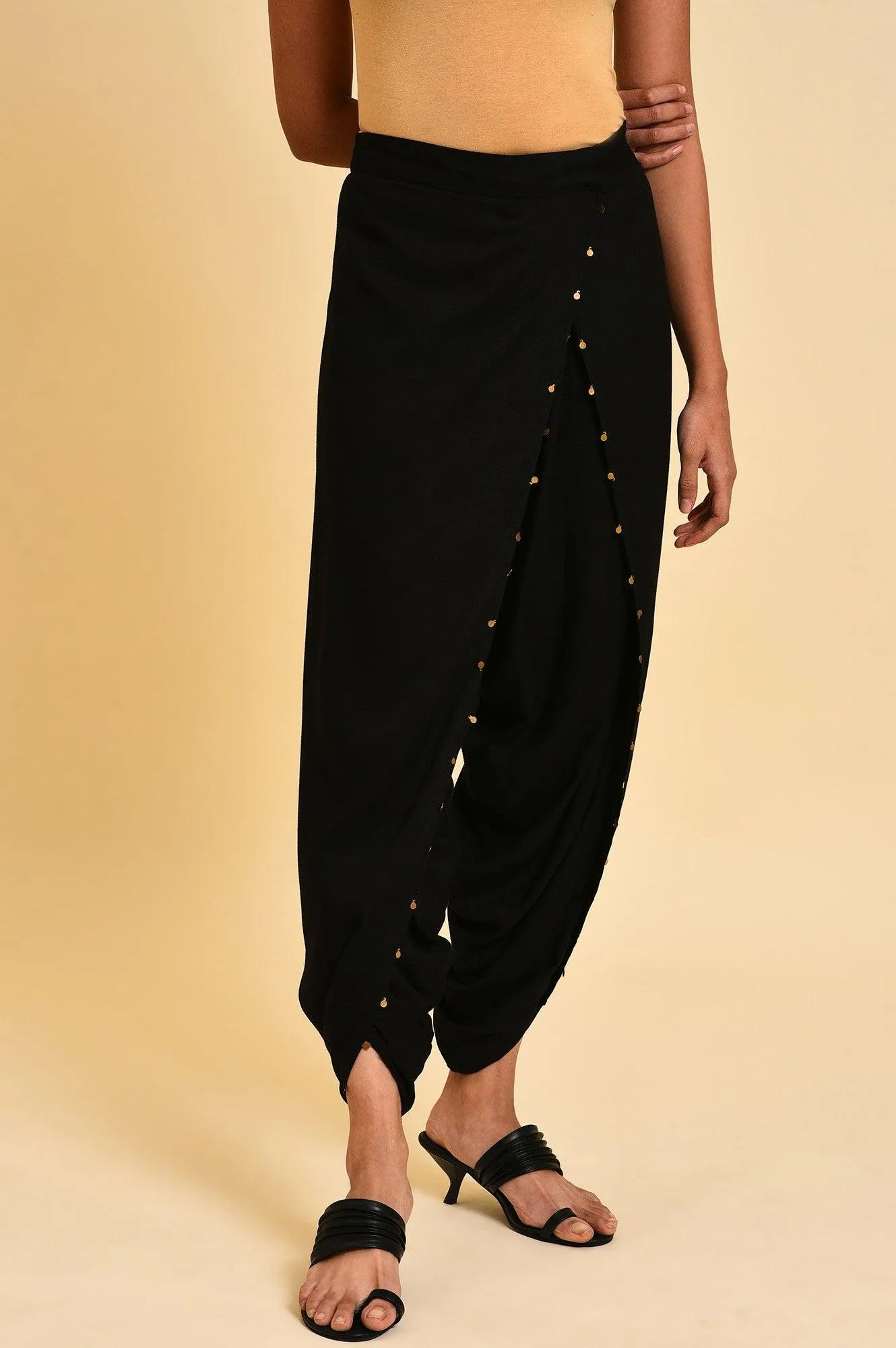 Black Dhoti Pants With Metal Hanging Trim