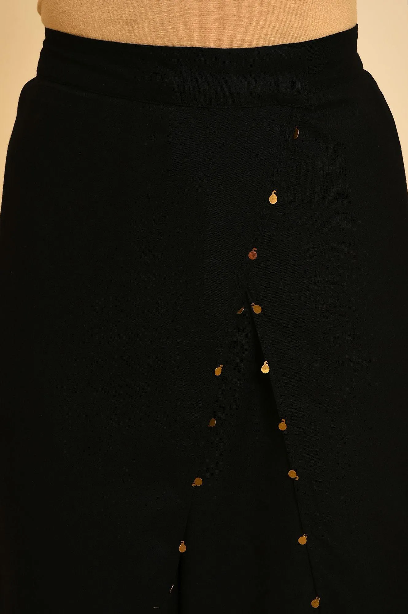 Black Dhoti Pants With Metal Hanging Trim