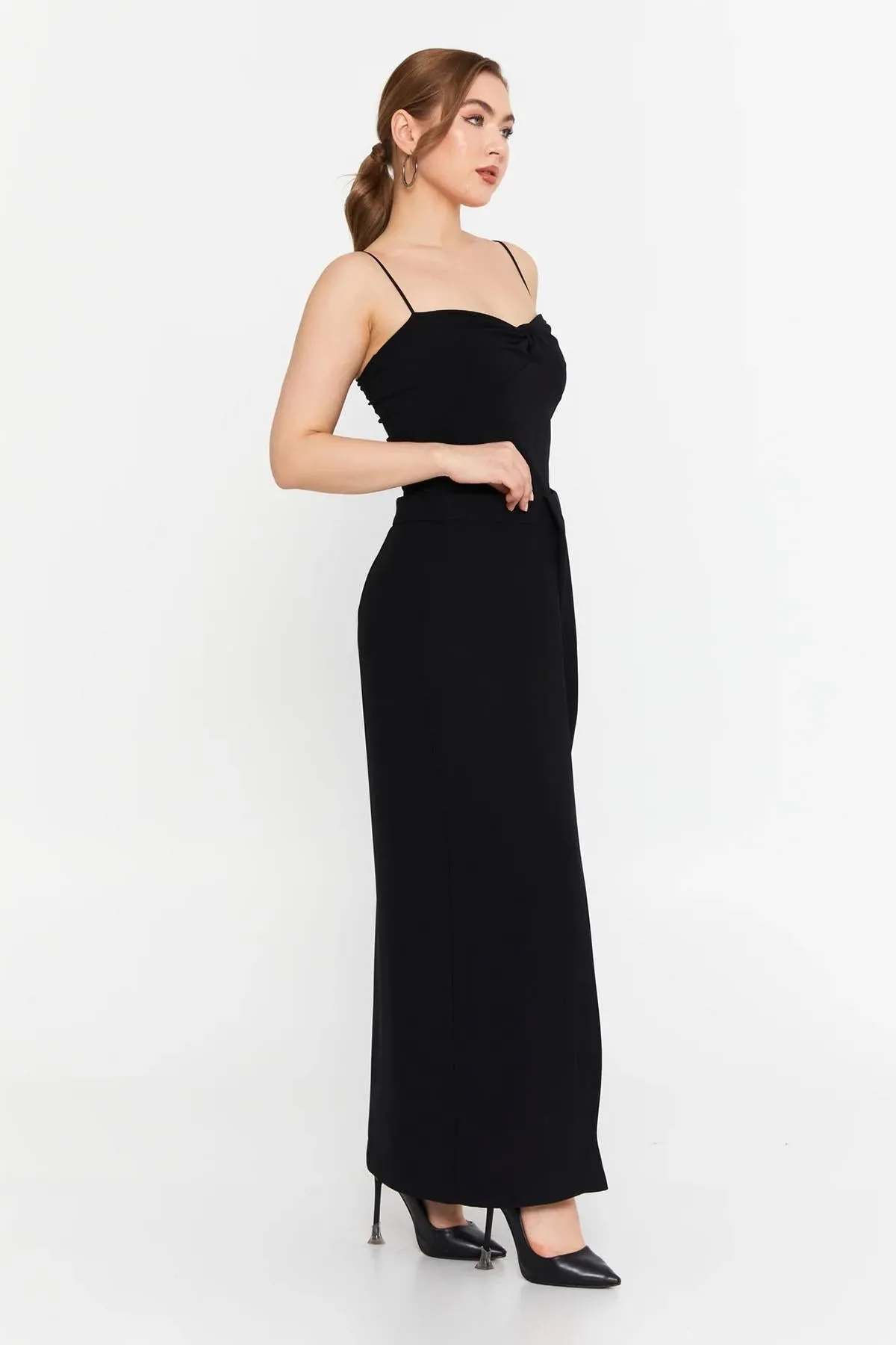 Black Slit Trousers with Sash Belt