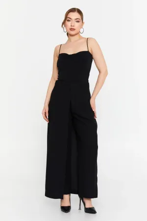 Black Slit Trousers with Sash Belt