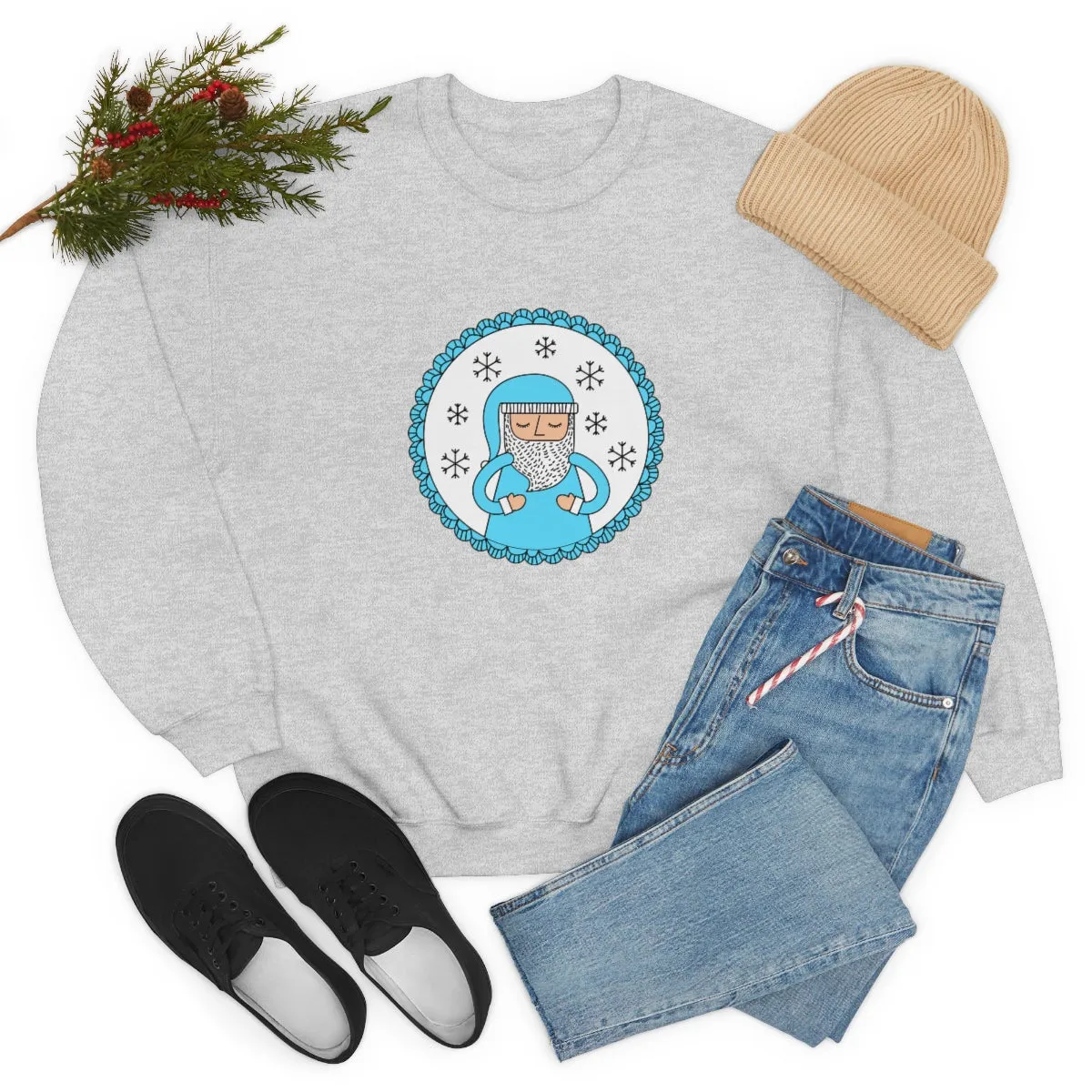 Blue Santa Claus Sweatshirt, Turquoise Santa Sweatshirt, Trendy Noel Minimalist Christmas Sweatshirt, Xmas Santa Crewneck Pastel Holiday Top
