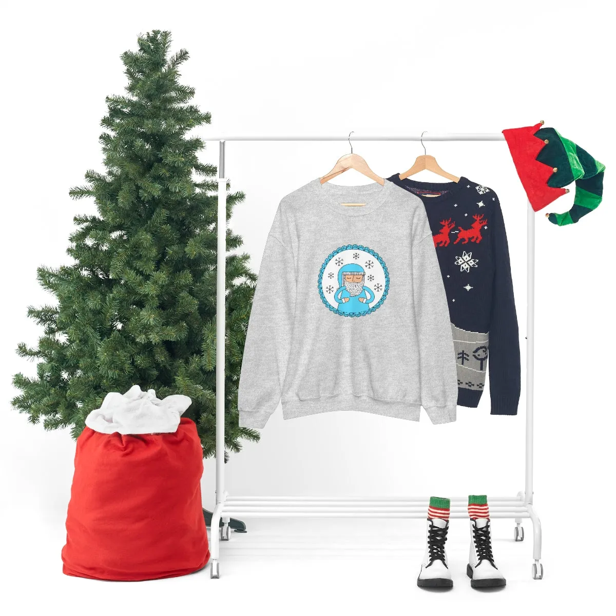 Blue Santa Claus Sweatshirt, Turquoise Santa Sweatshirt, Trendy Noel Minimalist Christmas Sweatshirt, Xmas Santa Crewneck Pastel Holiday Top