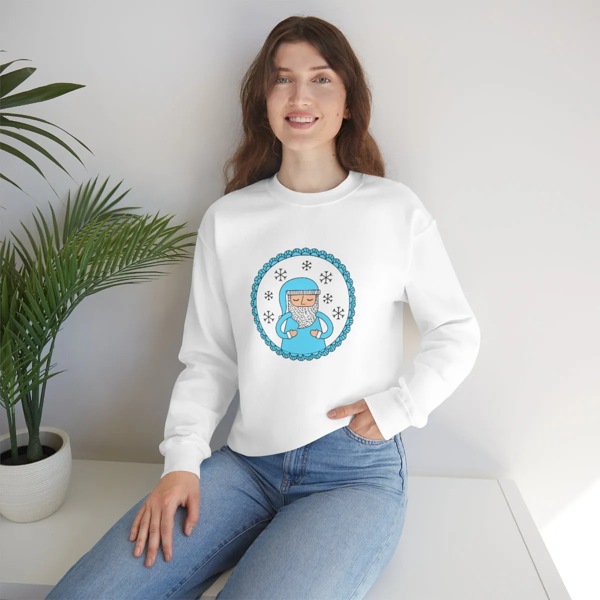 Blue Santa Claus Sweatshirt, Turquoise Santa Sweatshirt, Trendy Noel Minimalist Christmas Sweatshirt, Xmas Santa Crewneck Pastel Holiday Top