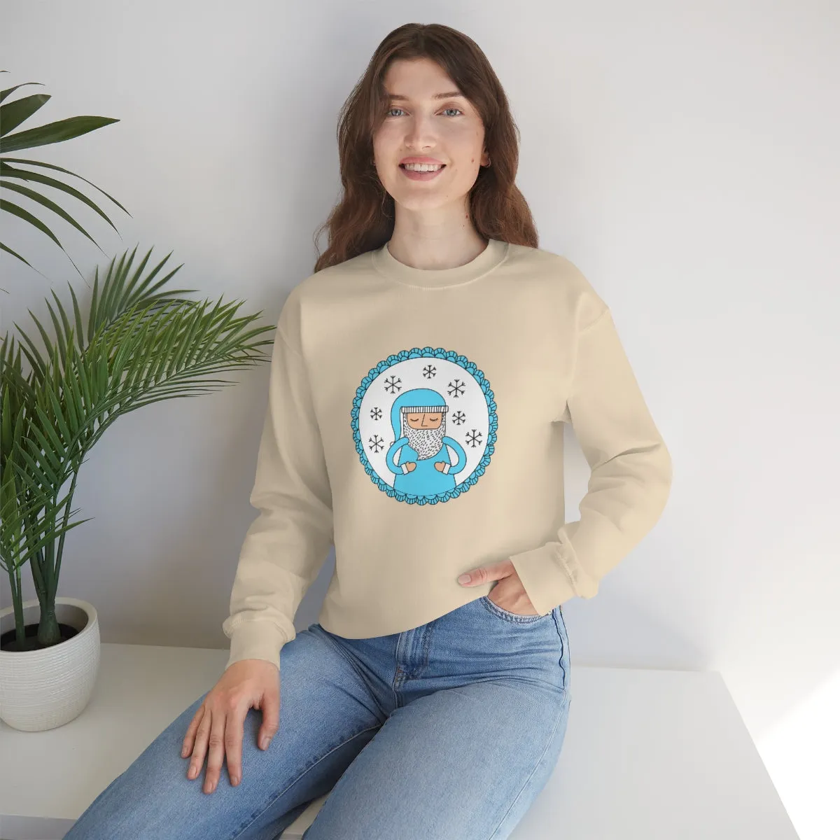 Blue Santa Claus Sweatshirt, Turquoise Santa Sweatshirt, Trendy Noel Minimalist Christmas Sweatshirt, Xmas Santa Crewneck Pastel Holiday Top