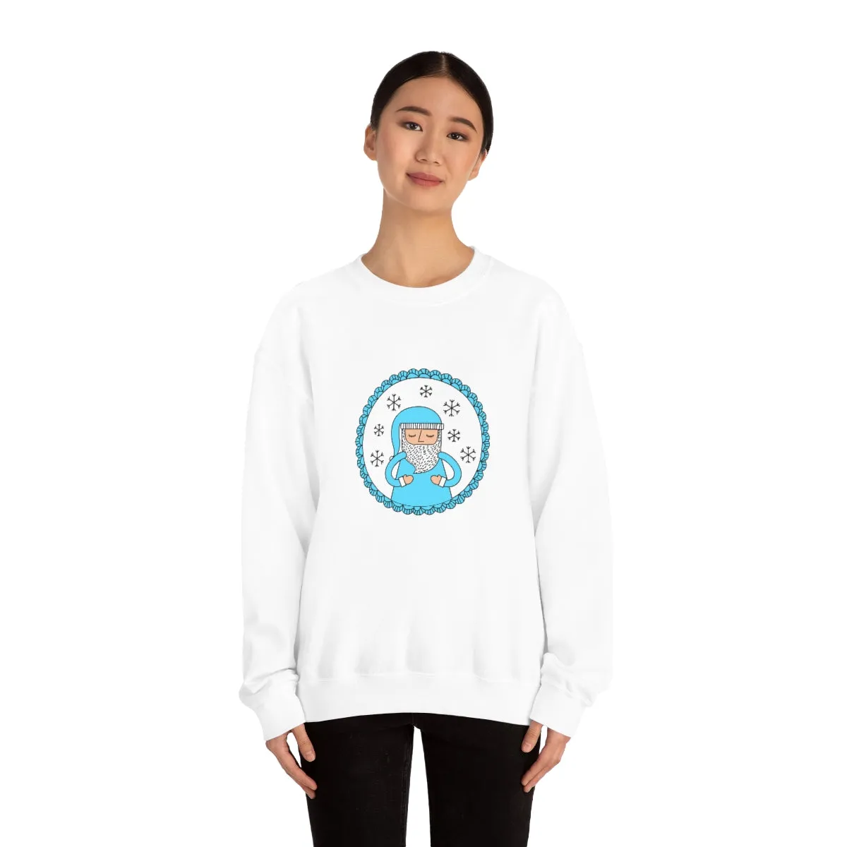 Blue Santa Claus Sweatshirt, Turquoise Santa Sweatshirt, Trendy Noel Minimalist Christmas Sweatshirt, Xmas Santa Crewneck Pastel Holiday Top