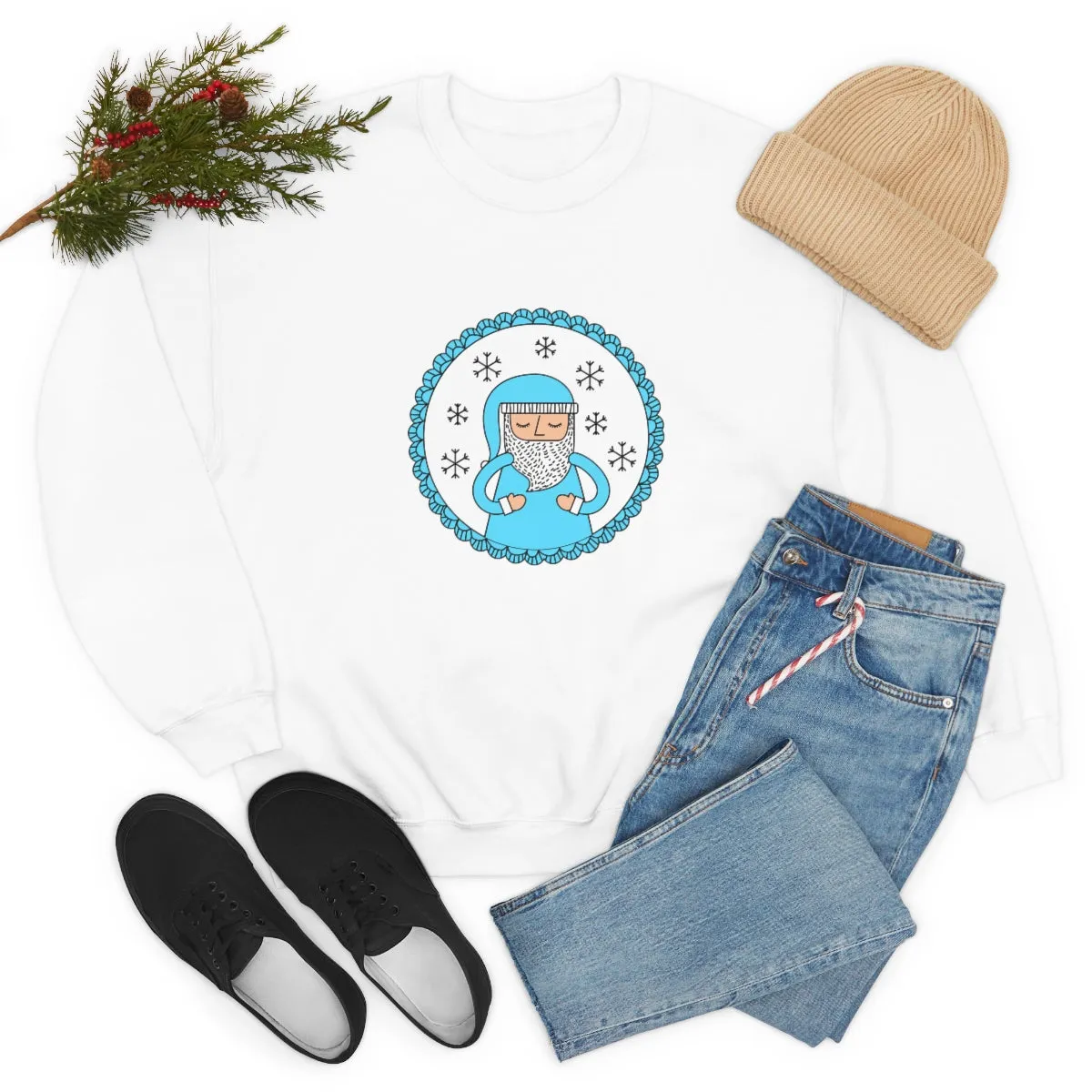 Blue Santa Claus Sweatshirt, Turquoise Santa Sweatshirt, Trendy Noel Minimalist Christmas Sweatshirt, Xmas Santa Crewneck Pastel Holiday Top
