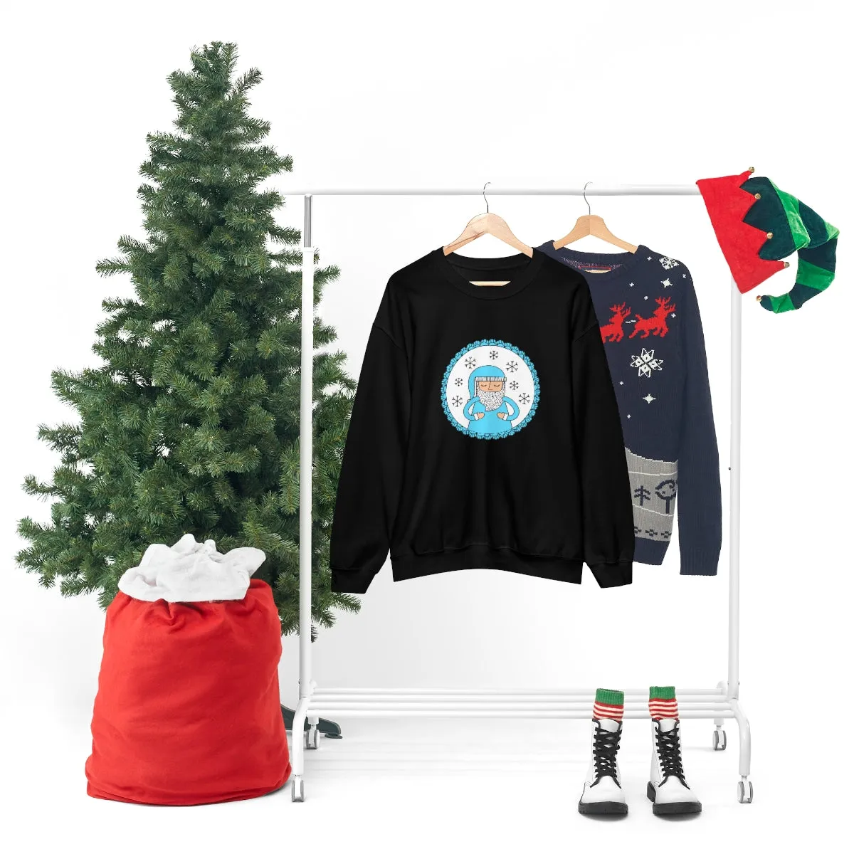 Blue Santa Claus Sweatshirt, Turquoise Santa Sweatshirt, Trendy Noel Minimalist Christmas Sweatshirt, Xmas Santa Crewneck Pastel Holiday Top