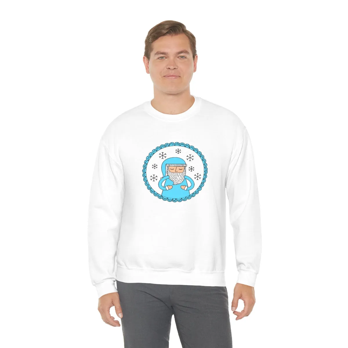 Blue Santa Claus Sweatshirt, Turquoise Santa Sweatshirt, Trendy Noel Minimalist Christmas Sweatshirt, Xmas Santa Crewneck Pastel Holiday Top