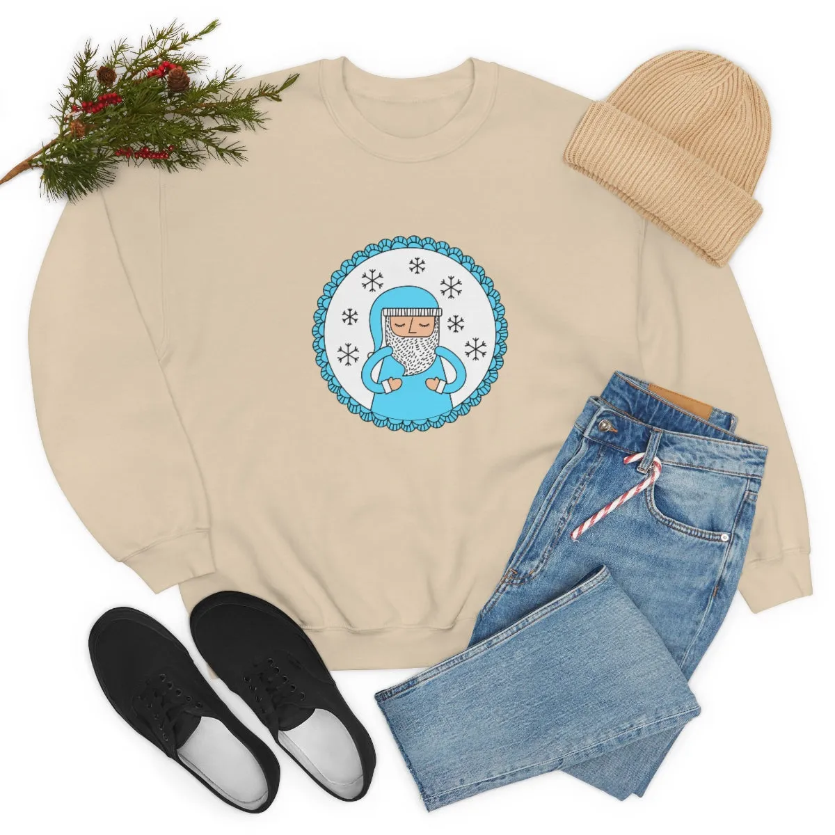 Blue Santa Claus Sweatshirt, Turquoise Santa Sweatshirt, Trendy Noel Minimalist Christmas Sweatshirt, Xmas Santa Crewneck Pastel Holiday Top