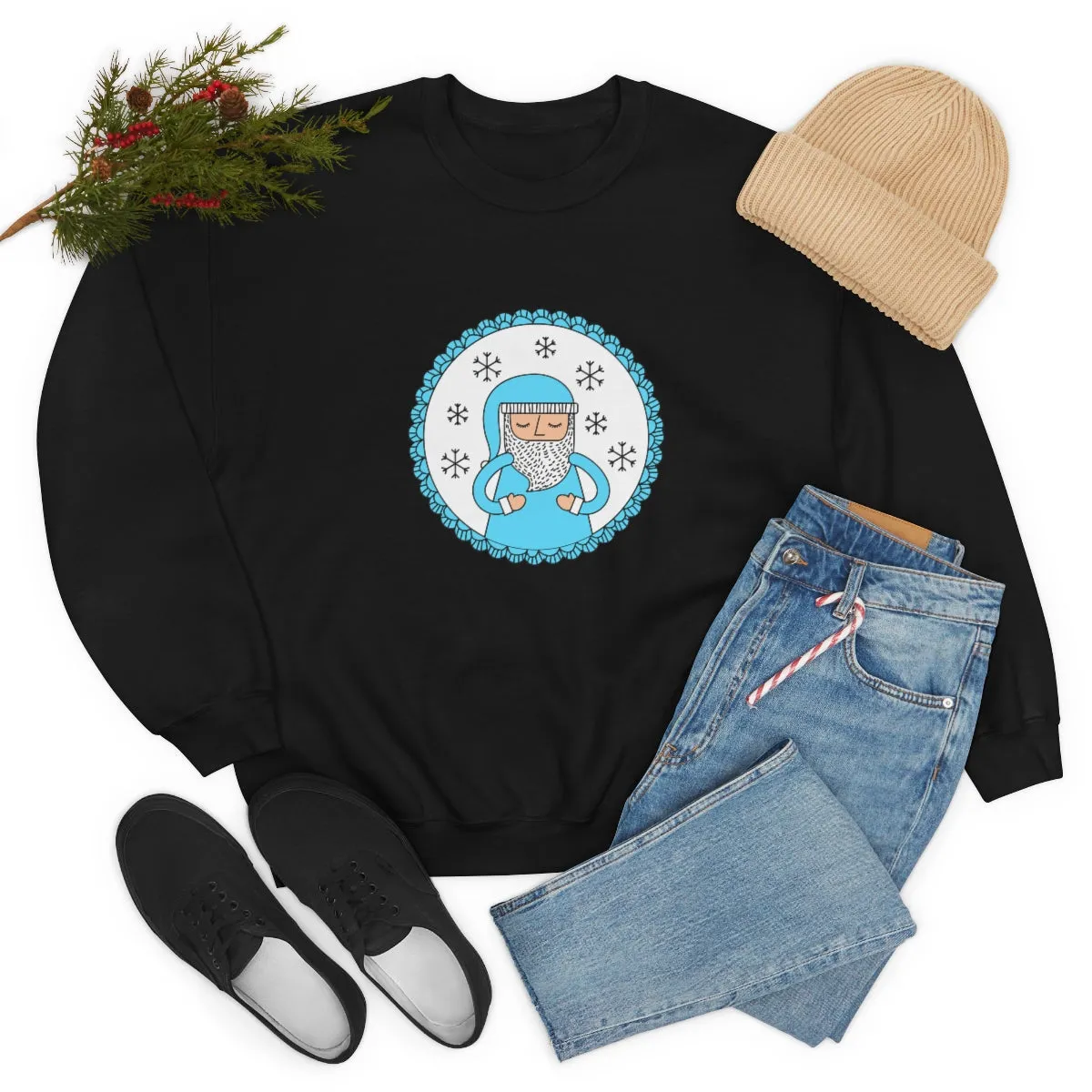 Blue Santa Claus Sweatshirt, Turquoise Santa Sweatshirt, Trendy Noel Minimalist Christmas Sweatshirt, Xmas Santa Crewneck Pastel Holiday Top