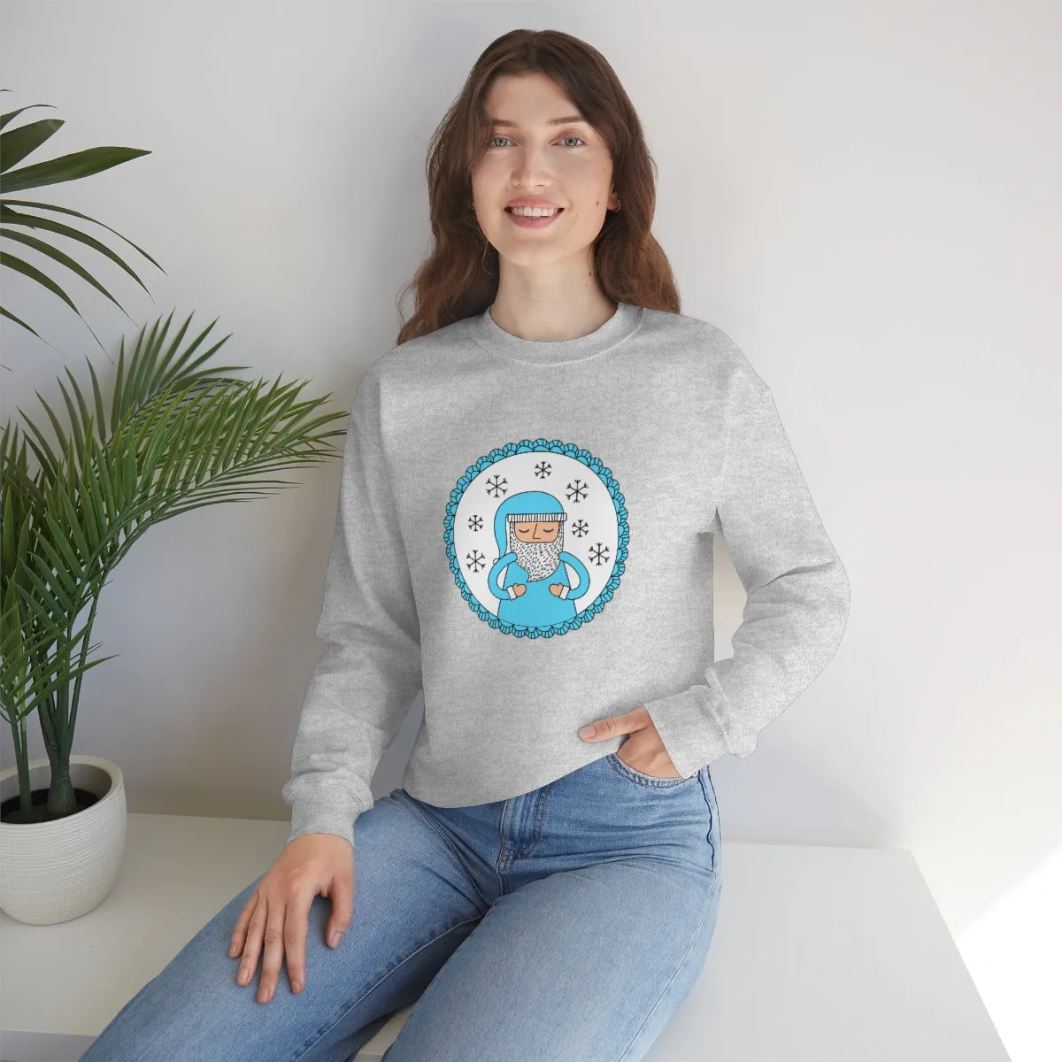 Blue Santa Claus Sweatshirt, Turquoise Santa Sweatshirt, Trendy Noel Minimalist Christmas Sweatshirt, Xmas Santa Crewneck Pastel Holiday Top