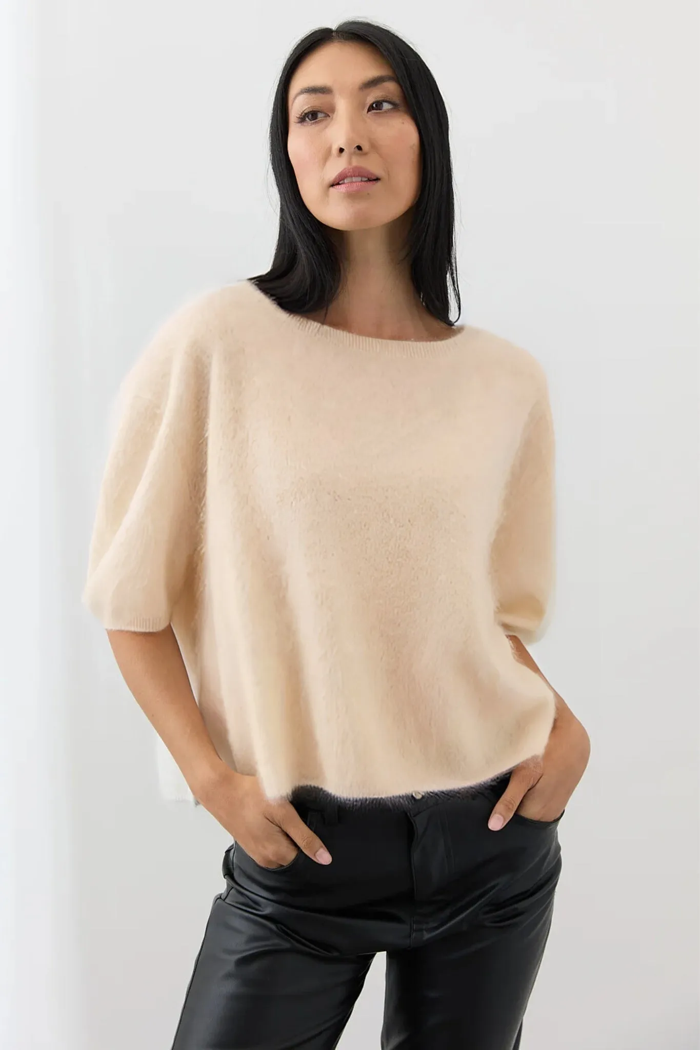 Brushed Cashmere Erika Tee  Shell