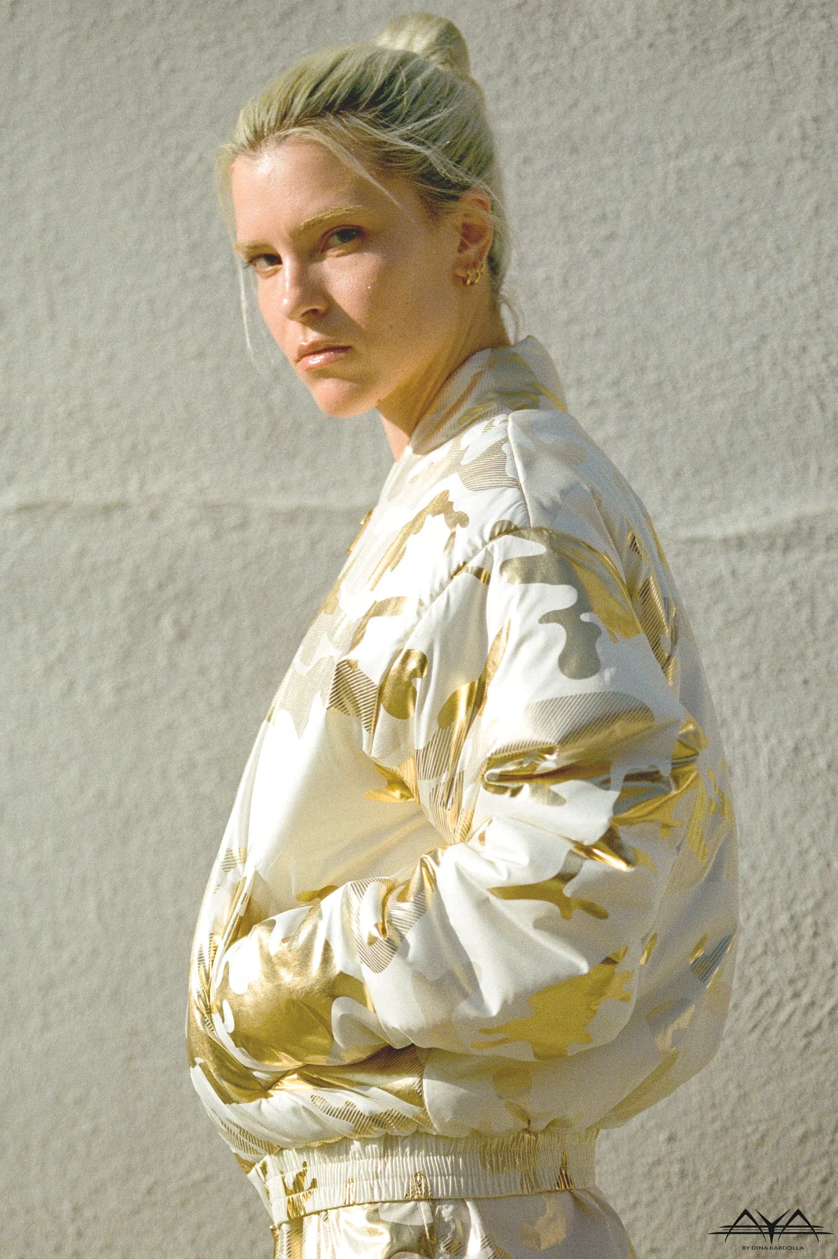CAMO WHITE/GOLD BOMBER JACKET