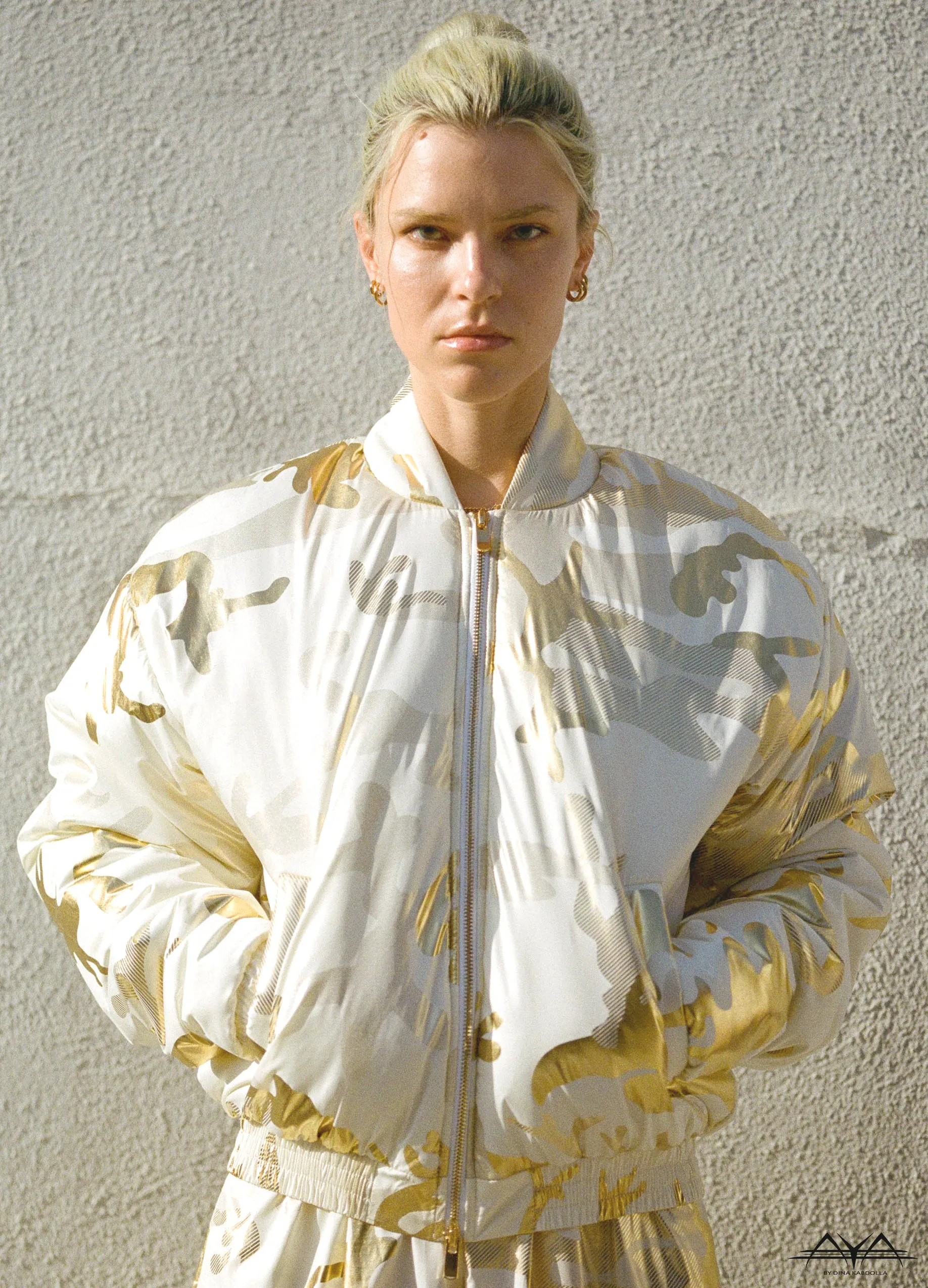 CAMO WHITE/GOLD BOMBER JACKET