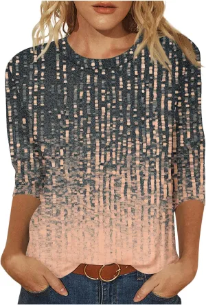 Ceboyel 3/4 Sleeve Tops for Women Summer Floral Paisley Print Tees Shirts Trendy Ladies Blouses Dressy Casual Clothing 2023