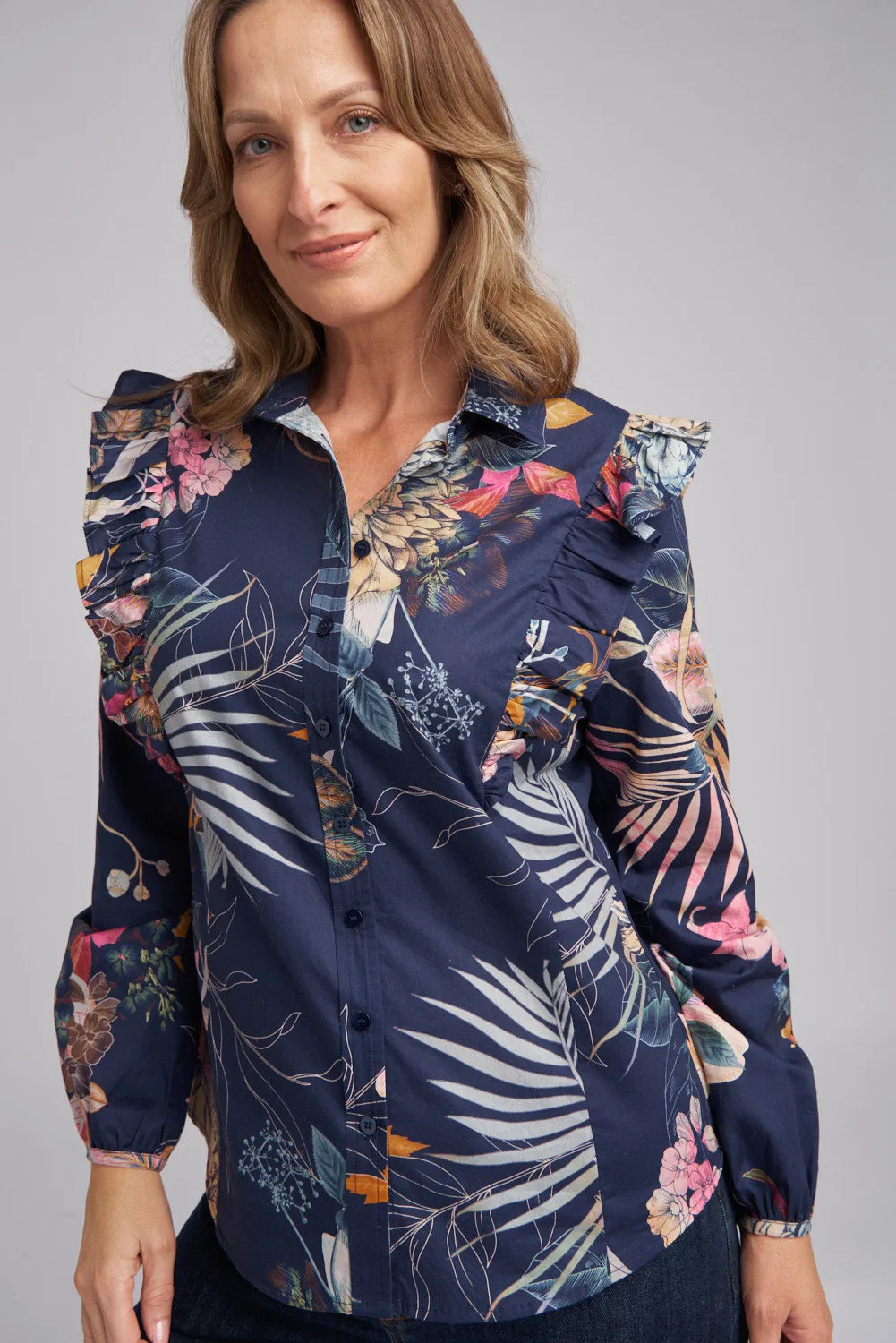 Classic Paradise Print Cotton Frill Shirt