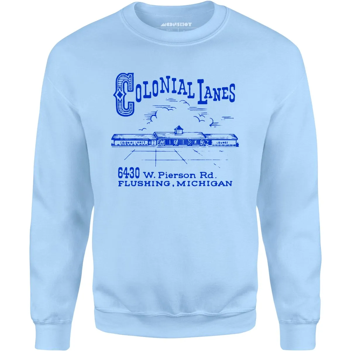 Colonial Lanes - Flushing, MI - Vintage Bowling Alley - Unisex Sweatshirt