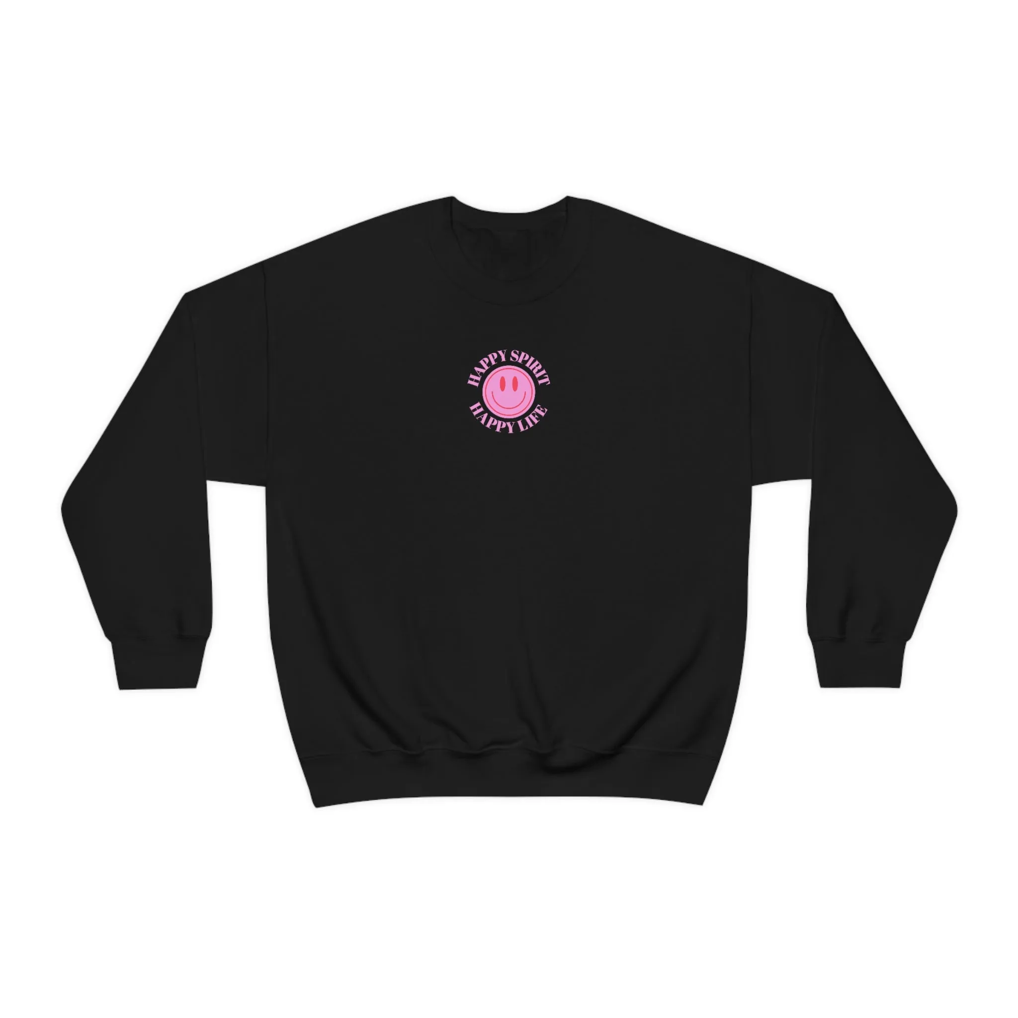 Copy of Happy Spirit Happy Life Sweatshirt, Gildan VSCO Girl Crewneck, Oversized Tumblr Front Back Print Smile Happy Mind Trendy Loungewear