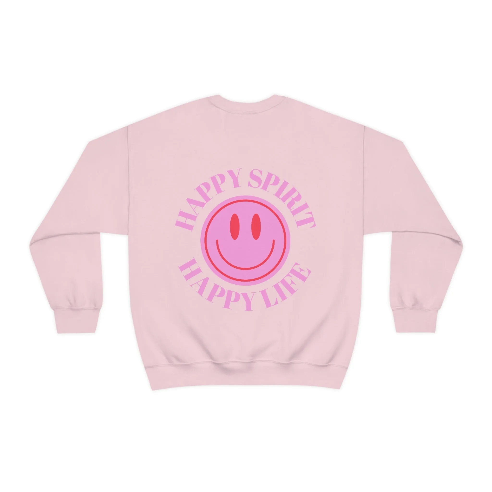 Copy of Happy Spirit Happy Life Sweatshirt, Gildan VSCO Girl Crewneck, Oversized Tumblr Front Back Print Smile Happy Mind Trendy Loungewear