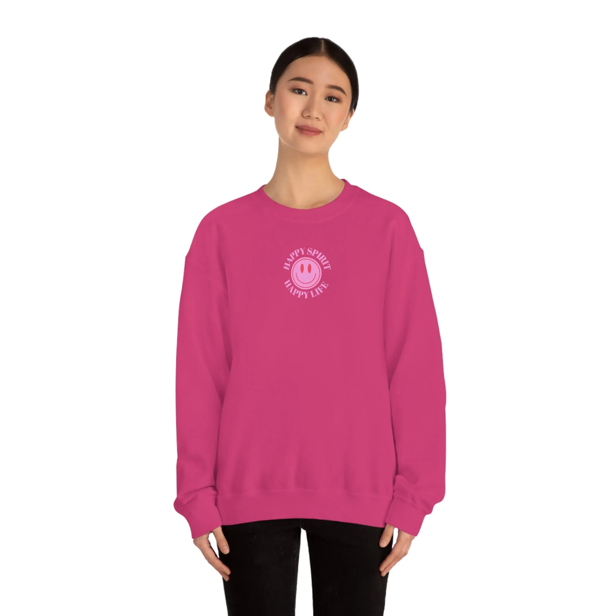 Copy of Happy Spirit Happy Life Sweatshirt, Gildan VSCO Girl Crewneck, Oversized Tumblr Front Back Print Smile Happy Mind Trendy Loungewear